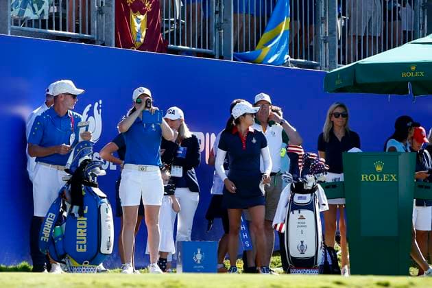 2023 Solheim Cup, Finca Cortesin, Andalucia, Spain 24 9 2023 Leona Maguire checks the distance ahead of her tee off Leona Maguire checks the distance ahead of her tee off 24 9 2023  Copyright: x INPHO MartinxSirasxLimax _MS09652