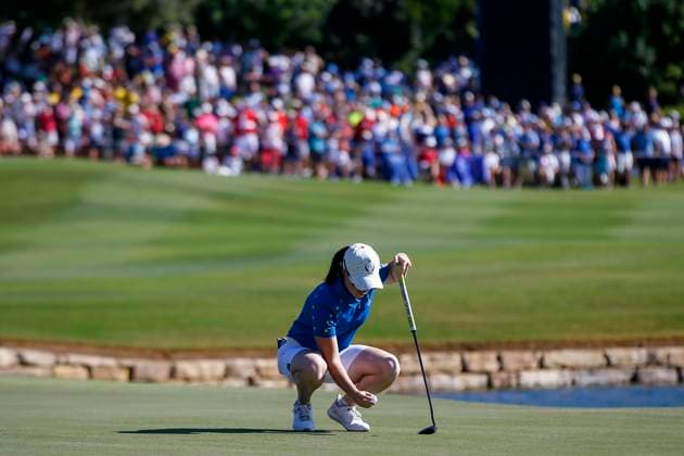 2023 Solheim Cup, Finca Cortesin, Andalucia, Spain 24 9 2023 Leona Maguire lines up a putt Leona Maguire lines up a putt 24 9 2023  Copyright: x INPHO MartinxSirasxLimax _MS09691