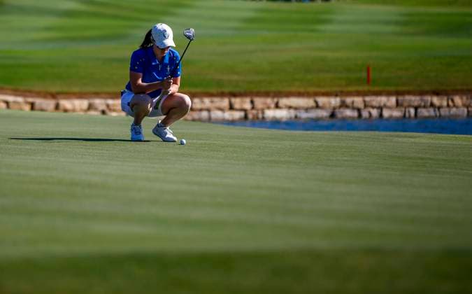 2023 Solheim Cup, Finca Cortesin, Andalucia, Spain 24 9 2023 Leona Maguire lines up a putt Leona Maguire lines up a putt 24 9 2023  Copyright: x INPHO MartinxSirasxLimax _MS09693