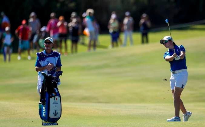 2023 Solheim Cup, Finca Cortesin, Andalucia, Spain 24 9 2023 Leona Maguire hits it down the fairway Leona Maguire hits it down the fairway 24 9 2023  Copyright: x INPHO MartinxSirasxLimax _MSL7856