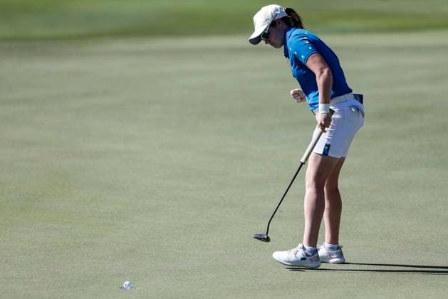 2023 Solheim Cup, Finca Cortesin, Andalucia, Spain 24 9 2023 Leona Maguire celebrates as she makes a putt Leona Maguire celebrates as she makes a putt 24 9 2023  Copyright: x INPHO MartinxSirasxLimax _MSL7930