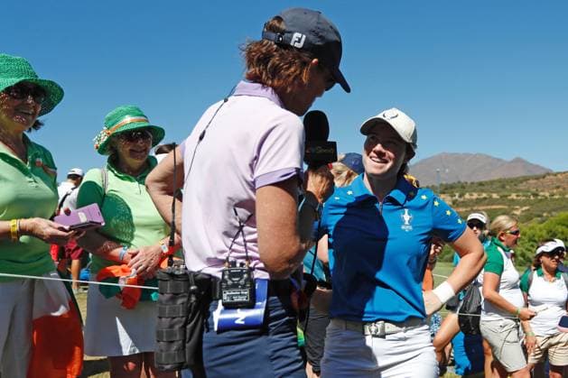2023 Solheim Cup, Finca Cortesin, Andalucia, Spain 24 9 2023 Leona Maguire Leona Maguire is interviewed after her round 24 9 2023  Copyright: x INPHO MartinxSirasxLimax _MSL8588