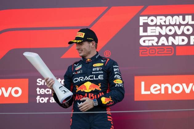 September 24, 2023, Suzuka, Mie Prefecture, Japan: MAX VERSTAPPEN (NED) of Red Bull Racing 1 accepting the 1st place trophy of the 2023 Formula 1 Japanese Grand Prix Suzuka Japan - ZUMAb177 20230924_aap_b177_097 Copyright: xTaidghxBarronx