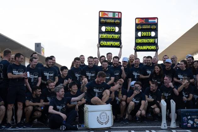 September 24, 2023, Suzuka, Mie Prefecture, Japan: Red Bull Racing celebrates winning the ConstructorÃ¢â‚¬â ¢s Championship of the 2023 Formula 1 Japanese Grand Prix Suzuka Japan - ZUMAb177 20230924_aap_b177_110 Copyright: xTaidghxBarronx