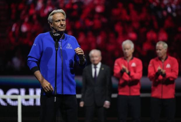 September 24, 2023, VANCOUVER, BC, CANADA: Team Europe captain Bjorn Borg speaks after Team World defeated Team Europe 13-2 to win the Laver Cup tennis tournament, in Vancouver, on Sunday, September 24, 2023. Canada News - September 24, 2023  - ZUMAc35_ 20230924_zaf_c35_042 Copyright: xDarrylxDyckx
