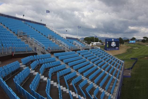ROME, Italy - 25.09.2023: Grandstand for spectators. Work in progress for the 2023 Ryder Cup in Rome at Marco Simeoni Golf e country club in Rome, Italy.  Copyright: xMarcoxIacobuccix xipa-agency.netx xMarcoxIacobuccix IPA_40560218 IPA_IPA40560218