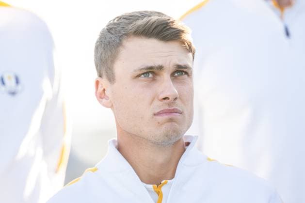 230926 Ludvig Aberg of Team Europe poses for a team photo with team mates ahead of a training session during day -3 of the Ryder Cup on September 26, 2023 in Rome. Photo: Mathias Bergeld BILDBYRAN kod MB MB0731 golf ryder cup träning practice training day -3 bbeng Copyright: MATHIASxBERGELD BB230926MB018