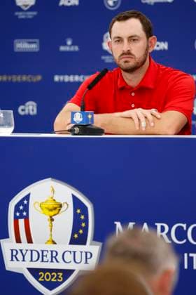 September 26, 2023, ROME, ITALY: US golfer Patrick Cantlay attends a press conference, PK, Pressekonferenz for the 2023 Ryder Cup golf tournament at Marco Simone Golf Club in Guidonia, near Rome, Italy, 26 September 2023. The 44th Ryder Cup matches between the US and Europe will be held in Italy from 29 September to 01 October 2023.ANSA FABIO FRUSTACI 2023 Ryder Cup golf tournament  - ZUMAa110 20230926_zaf_a110_094 Copyright: xFabioxFrustacix