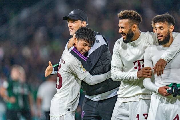 Sport Themen der Woche KW39 Thomas Tuchel (FC Bayern Muenchen, Chef-Trainer) Taichi Fukui (FC Bayern Muenchen, 46) SC Preussen Muenster vs. FC Bayern Muenchen , Fussball, DFB Pokal, 1. Runde, 26.09.2023 DFL REGULATIONS PROHIBIT ANY OUSE OF PHOTOGRAPHS AS IMAGE SEQUENCES AND OR QUASI-VIDEO SC Preussen Muenster vs. FC Bayern Muenchen , Fussball, DFB Pokal, 1. Runde, 26.09.2023 Muenster *** Thomas Tuchel FC Bayern Muenchen, Head Coach Taichi Fukui FC Bayern Muenchen, 46 SC Preussen Muenster vs FC Bayern Muenchen , Football, DFB Pokal, 1 Round, 26 09 2023 DFL REGULATES PROHIBIT ANY OUSE OF PHOTOGRAPHS AS IMAGE SEQUENCES AND OR QUASI VIDEO SC Preussen Muenster vs FC Bayern Muenchen , Football, DFB Pokal, 1 Round, 26 09 2023 Muenster Copyright: xEibner-Pressefoto BahhoxKarax EP_SCP