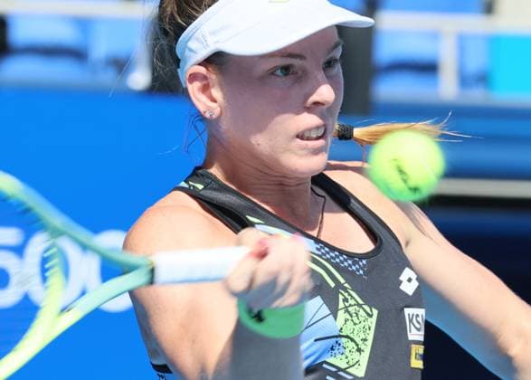 September 28, 2023, Tokyo, Japan - Despina Papamichail of Greece returns the ball against Daria Kasatkina of Russia during the second round match of the Toray Pan Pacific Open tennis tournament at the Ariake Colosseum in Tokyo on Thursday, September 28, 2023. (photo by Yoshio Tsunoda AFLO) Noxthirdxpartyxsales  (0306183394st)