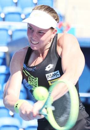 September 28, 2023, Tokyo, Japan - Despina Papamichail of Greece returns the ball against Daria Kasatkina of Russia during the second round match of the Toray Pan Pacific Open tennis tournament at the Ariake Colosseum in Tokyo on Thursday, September 28, 2023. (photo by Yoshio Tsunoda AFLO) Noxthirdxpartyxsales  (0306183408st)