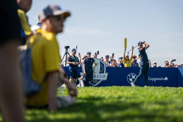 230928 Ludvig Aberg of Team Europe at a training session during day -1 of the Ryder Cup on September 28, 2023 in Rome. Photo: Mathias Bergeld BILDBYRAN kod MB MB0734 golf ryder cup träning practice training day -1 bbeng Copyright: MATHIASxBERGELD BB230928MB025