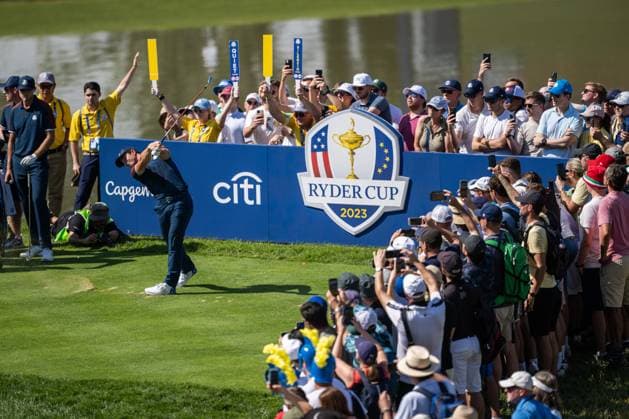 230928 Viktor Hovland of Team Europe at a training session during day -1 of the Ryder Cup on September 28, 2023 in Rome. Photo: Mathias Bergeld BILDBYRAN kod MB MB0734 golf ryder cup träning practice training day -1 bbeng Copyright: MATHIASxBERGELD BB230928MB028
