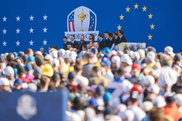 230928 Team Europe at the opening ceremony during day -1 of the Ryder Cup on September 28, 2023 in Rome. Photo: Mathias Bergeld BILDBYRAN kod MB MB0734 golf ryder cup träning practice training day -1 bbeng Copyright: MATHIASxBERGELD BB230928MB078