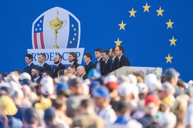 230928 Team Europe at the opening ceremony during day -1 of the Ryder Cup on September 28, 2023 in Rome. Photo: Mathias Bergeld BILDBYRAN kod MB MB0734 golf ryder cup träning practice training day -1 bbeng Copyright: MATHIASxBERGELD BB230928MB079