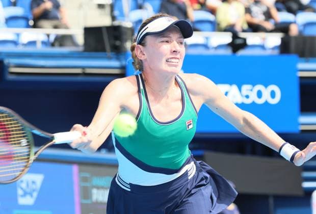 September 29, 2023, Tokyo, Japan - Ekaterina Alexandrova of Russia returns the ball against her compatriot Anastasia Pavlyuchenkova during the quarter final match of the Toray pan Pacific Open tennis tournament at the Ariake Colosseum in Tokyo on Friday, September 29, 2023. (photo by Yoshio Tsunoda AFLO) Noxthirdxpartyxsales  (0306295624st)