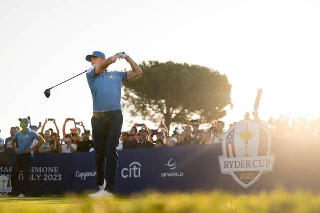230929 Ludvig Aberg of Team Europe during the first round of the Ryder Cup on September 29, 2023 in Rome. Photo: Mathias Bergeld BILDBYRAN kod MB MB0736 golf ryder cup day 1 bbeng round 1 Copyright: MATHIASxBERGELD BB230929MB002