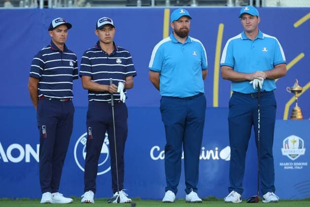 Rome Ryder Cup 2023 - Foursomes Session, 29.09.2023 Rome, Italy 29.09.2023: Rickie Fowler USA, Collin Morikawa USA, Shane Lowry EU, Sepp Straka EU Foursomes Session at RYDER CUP 2023 at Marco Simone Golf & Country Club di Guidonia Montecelio, Roma Rome italy -  Copyright: xIPAxSport ABACAx BRIPASport20230929_190 IPAxSport ABACAx BRIPASport20230929_190