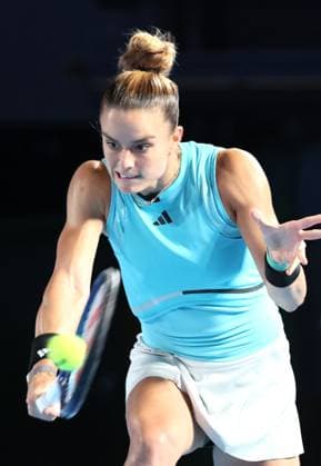 September 29, 2023, Tokyo, Japan - Maria Sakkari of Greece returns the ball against Caroline Garcia of France during the quarter final match of the Toray pan Pacific Open tennis tournament at the Ariake Colosseum in Tokyo on Friday, September 29, 2023. (photo by Yoshio Tsunoda AFLO) Noxthirdxpartyxsales  (0306328090st)
