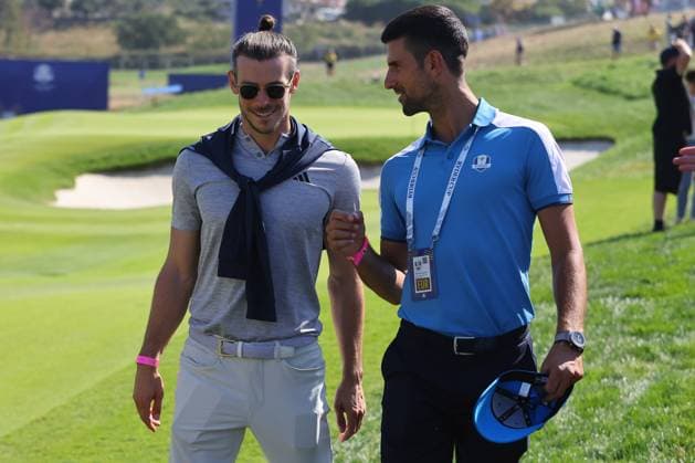 Golf, Ryder Cup in Rom, Tag 1 - Gareth Bale und Novak Djokovic als Zuschauer Rome, Italy 29.09.2023: Gareth Bale and Novak Djokovic, Foursomes Session at RYDER CUP 2023 at Marco Simone Golf & Country Club di Guidonia Montecelio, Roma  Copyright: xMarcoxIacobucci IPAxSportx xipa-x xx IPA_40649044 IPA_IPA40649044