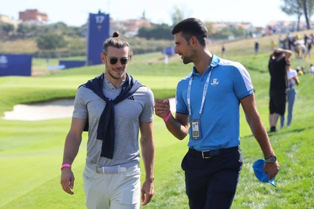 Golf, Ryder Cup in Rom, Tag 1 - Gareth Bale und Novak Djokovic als Zuschauer Rome, Italy 29.09.2023: Gareth Bale and Novak Djokovic, Foursomes Session at RYDER CUP 2023 at Marco Simone Golf & Country Club di Guidonia Montecelio, Roma  Copyright: xMarcoxIacobucci IPAxSportx xipa-x xx IPA_40649045 IPA_IPA40649045