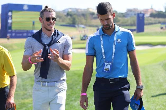 Sport Themen der Woche KW39 Sport Bilder des Tages Golf, Ryder Cup in Rom, Tag 1 - Gareth Bale und Novak Djokovic als Zuschauer Golf match - Ryder Cup 2023 Rome, Italy 29.09.2023: Gareth Bale and Novak Djokovic, Foursomes Session at RYDER CUP 2023 at Marco Simone Golf & Country Club di Guidonia Montecelio, Roma Rome Italy  Copyright: xIPAxSport ABACAx BRIPASport20230929_431 IPAxSport ABACAx BRIPASport20230929_431