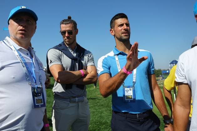 Golf, Ryder Cup in Rom, Tag 1 - Gareth Bale und Novak Djokovic als Zuschauer Golf match - Ryder Cup 2023 Rome, Italy 29.09.2023: Gareth Bale and Novak Djokovic, Foursomes Session at RYDER CUP 2023 at Marco Simone Golf & Country Club di Guidonia Montecelio, Roma Rome Italy  Copyright: xIPAxSport ABACAx BRIPASport20230929_437 IPAxSport ABACAx BRIPASport20230929_437