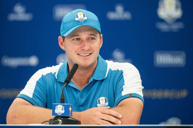 230929 Sepp Straka of Team Europe at a press conference, PK, Pressekonferenz during the first round of the Ryder Cup on September 29, 2023 in Rome. Photo: Mathias Bergeld BILDBYRAN kod MB MB0736 golf ryder cup day 1 bbeng round 1 presskonferens press conference Copyright: MATHIASxBERGELD BB230929MB040
