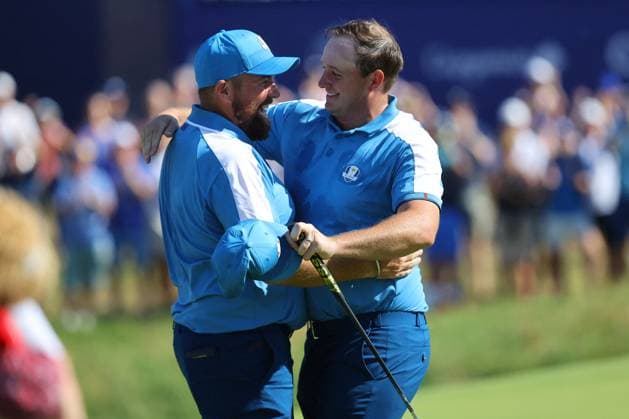 Golf match - Ryder Cup 2023 Rome, Italy 29.09.2023: Shane Lowry of Europe, Sepp Straka of Europe celebrate victory in Foursomes Session at RYDER CUP 2023 at Marco Simone Golf & Country Club di Guidonia Montecelio, Roma Rome Italy  Copyright: xIPAxSport ABACAx BRIPASport20230929_537 IPAxSport ABACAx BRIPASport20230929_537