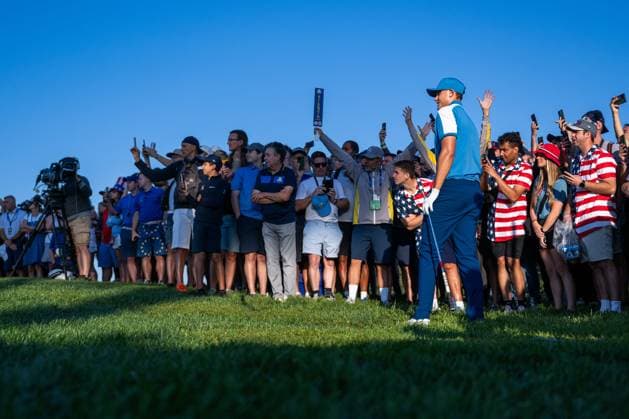230929 Ludvig Aberg of Team Europe in a foursome match during day one of the Ryder Cup on September 29, 2023 in Rome. Photo: Mathias Bergeld BILDBYRAN kod MB MB0736 golf ryder cup day 1 bbeng round 1 Copyright: MATHIASxBERGELD BB230929MB056