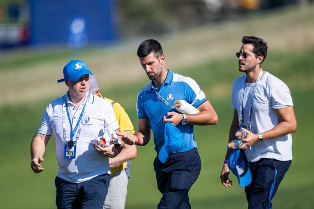 Golf, Ryder Cup in Rom, Tag 1 - Gareth Bale und Novak Djokovic als Zuschauer 230929 Novak Djokovic follow a foursome match during day one of the Ryder Cup on September 29, 2023 in Rome. Photo: Mathias Bergeld BILDBYRAN kod MB MB0736 golf ryder cup day 1 bbeng round 1 Copyright: MATHIASxBERGELD BB230929MB066