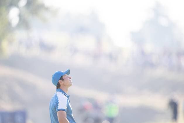 230929 Viktor Hovland of Team Europe looks dejected in a foursome match during day one of the Ryder Cup on September 29, 2023 in Rome. Photo: Mathias Bergeld BILDBYRAN kod MB MB0736 golf ryder cup day 1 bbeng round 1 depp Copyright: MATHIASxBERGELD BB230929MB069