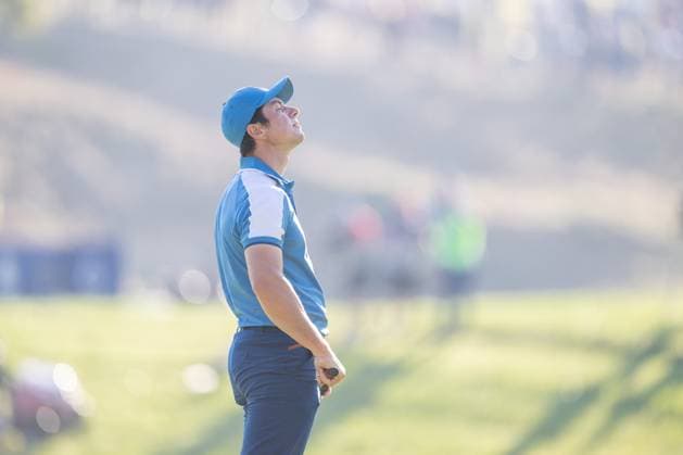 230929 Viktor Hovland of Team Europe looks dejected in a foursome match during day one of the Ryder Cup on September 29, 2023 in Rome. Photo: Mathias Bergeld BILDBYRAN kod MB MB0736 golf ryder cup day 1 bbeng round 1 depp Copyright: MATHIASxBERGELD BB230929MB070