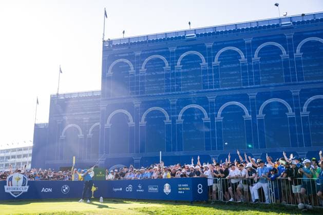 230929 Ludvig Aberg of Team Europe in a foursome match during day one of the Ryder Cup on September 29, 2023 in Rome. Photo: Mathias Bergeld BILDBYRAN kod MB MB0736 golf ryder cup day 1 bbeng round 1 Copyright: MATHIASxBERGELD BB230929MB091