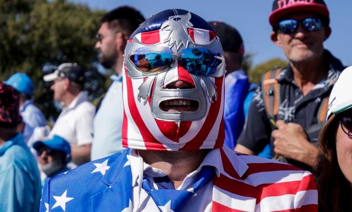 2023 Ryder Cup, Marco Simone Golf and Country Club, Rome, Italy 29 9 2023 A view of a USA fan in a Mexican luchador mask A view of a USA fan in a Mexican luchador mask 29 9 2023  Copyright: x INPHO MatteoxCiambellix _MGL0650