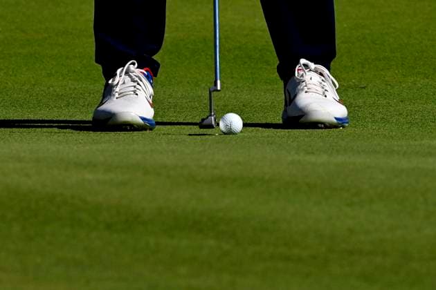 Scottie Scheffler of United States plays on the 8th hole during the fourball matches of the 2023 Ryder Cup at Marco Simone Golf and Country Club in Rome, (Italy), September 29th, 2023. andreaxstaccioli