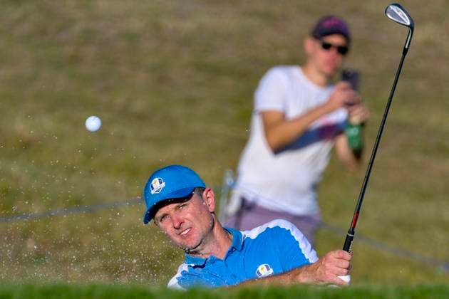 September 29, 2023, ROME: Europe s English golfer Justin Rose in actions during the Fourballs matches on the first day of the 2023 Ryder Cup golf tournament at Marco Simone Golf Club in Guidonia, near Rome, Italy, 29 September 2023. The 44th Ryder Cup matches between the US and Europe will be held in Italy from 29 September to 01 October 2023. ANSA ETTORE FERRARI. 2023 Ryder Cup golf tournament  - ZUMAa110 20230929_zaf_a110_031 Copyright: xEttorexFerrarix