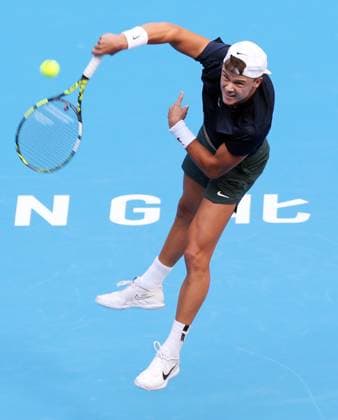 (230929) -- BEIJING, Sept. 29, 2023 -- Denmark s Holger Rune serves to Canada s Felix Auger-Aliassime during the men s singles first round match at 2023 China Open tennis tournament in Beijing, capital of China, Sept. 29, 2023. ) (SP)CHINA-BEIJING-TENNIS-CHINA OPEN-MEN S SINGLES-1ST ROUND(CN) LuoxYuan 