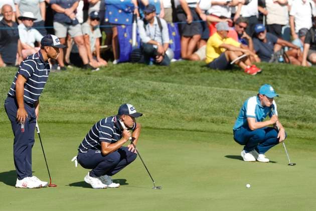 September 29, 2023, Guidonia Montecelio, Rome, Italy: Xander Schauffele Collin Morikawa Matt Fitzpatrick during the 44th Ryder Cup Matches , Europe versus USA, Day 1 at Marco Simone Golf Rome, Italy Guidonia Montecelio Italy - ZUMAl131 20230929_zsp_l131_049 Copyright: xCiroxDexLucax