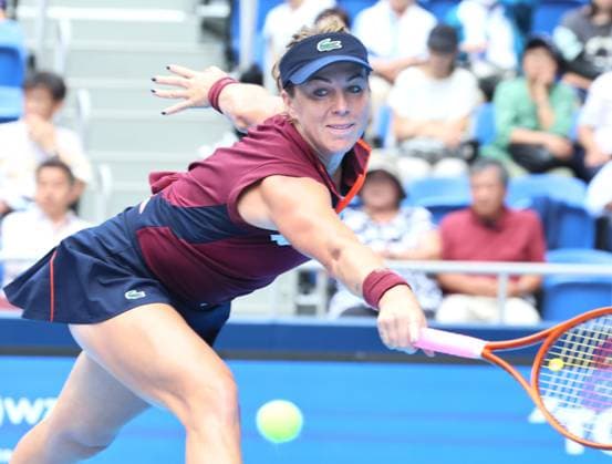 September 30, 2023, Tokyo, Japan - Anastasia Puvlyuchenkova of Russia returns the ball against her compatriot Veronika Kudermetova during the semi final match of the Toray Pan Pacific Open tennis tournament at the Ariake Colosseum in Tokyo on Saturday, September 30, 2023. (photo by Yoshio Tsunoda AFLO) Noxthirdxpartyxsales  (0306427054st)
