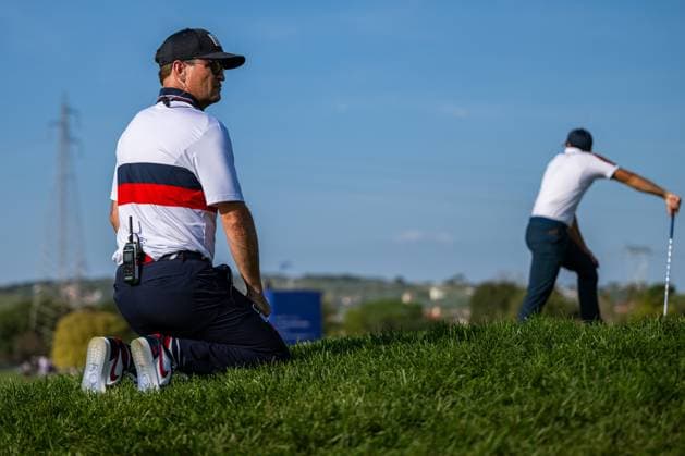 230930 Patrick Cantlay, captain of Team USA, in a fourball match during day 2 of the Ryder Cup on September 30, 2023 in Rome. Photo: Mathias Bergeld BILDBYRAN kod MB MB0737 golf ryder cup day 2 bbeng foursome Copyright: MATHIASxBERGELD BB230930MB070