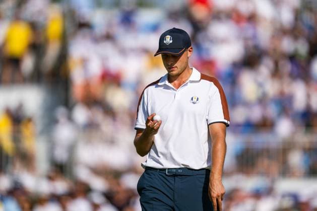 230930 Ludvig Aberg of Team Europe in a fourball match during day 2 of the Ryder Cup on September 30, 2023 in Rome. Photo: Mathias Bergeld BILDBYRAN kod MB MB0737 golf ryder cup day 2 bbeng foursome Copyright: MATHIASxBERGELD BB230930MB079