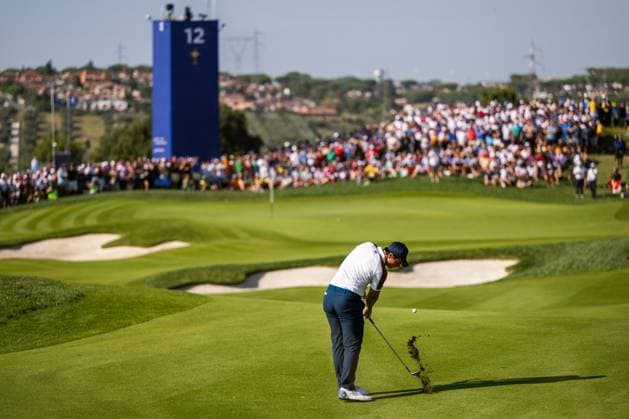 230930 Viktor Hovland of Team Europe in a fourball match during day 2 of the Ryder Cup on September 30, 2023 in Rome. Photo: Mathias Bergeld BILDBYRAN kod MB MB0737 golf ryder cup day 2 bbeng foursome Copyright: MATHIASxBERGELD BB230930MB080