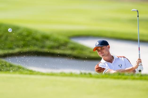 230930 Ludvig Aberg of Team Europe in a fourball match during day 2 of the Ryder Cup on September 30, 2023 in Rome. Photo: Mathias Bergeld BILDBYRAN kod MB MB0737 golf ryder cup day 2 bbeng foursome Copyright: MATHIASxBERGELD BB230930MB081