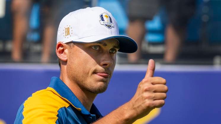 ROM 2023-10-01 Dag 3 Singel Matcher Ludvig Aberg Sverige mötte Brooks Koepka i sin singelmatch da Ryder Cup avslutas pa söndagen. Foto Christer Höglund TT kod 40750 Rom Italien GOLF x40750x