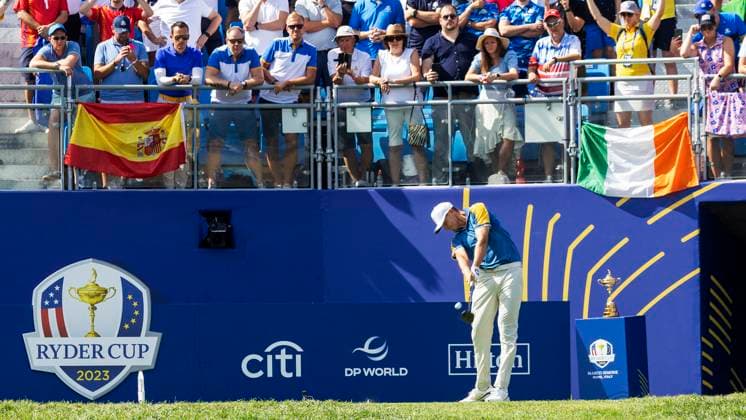 ROM 2023-10-01 Dag 3 Singel Matcher Ludvig Aberg Sverige mötte Brooks Koepka i sin singelmatch da Ryder Cup avslutas pa söndagen. Foto Christer Höglund TT kod 40750 Rom Italien GOLF x40750x