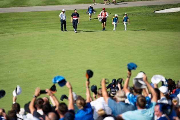 231001 Patrick Cantlay of team USA in a singles match during day three of the Ryder Cup on October 1, 2023 in Rome. Photo: Mathias Bergeld BILDBYRAN kod MB MB0738 golf ryder cup day 3 bbeng Copyright: MATHIASxBERGELD BB231001MB030
