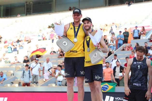 Nils Ehlers (GER) Clemens Wickler (GER) Beach volleyball, Beachvolleyball : Paris Beach Pro Tour Elite 16 - 01 10 2023 KevinDomas Panoramic 