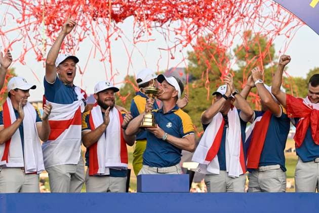 Captain and players of Team Europe celebrate the victory of the 2023 Ryder Cup at Marco Simone Golf and Country Club in Rome, (Italy), October 1st, 2023. andreaxstaccioli