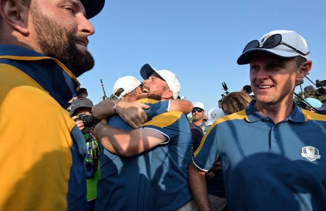 October 1, 2023, Rome: Europe team celebrates after wiinning the 2023 Ryder Cup golf tournament at Marco Simone Golf Club in Guidonia, near Rome, Italy, 1st October 2023. The 44th Ryder Cup matches between the US and Europe will be held in Italy from 29 September to 01 October 2023. ANSA ETTORE FERRARI 2023 Ryder Cup golf tournament  - ZUMAa110 20231001_zaf_a110_079 Copyright: xEttorexFerrarix
